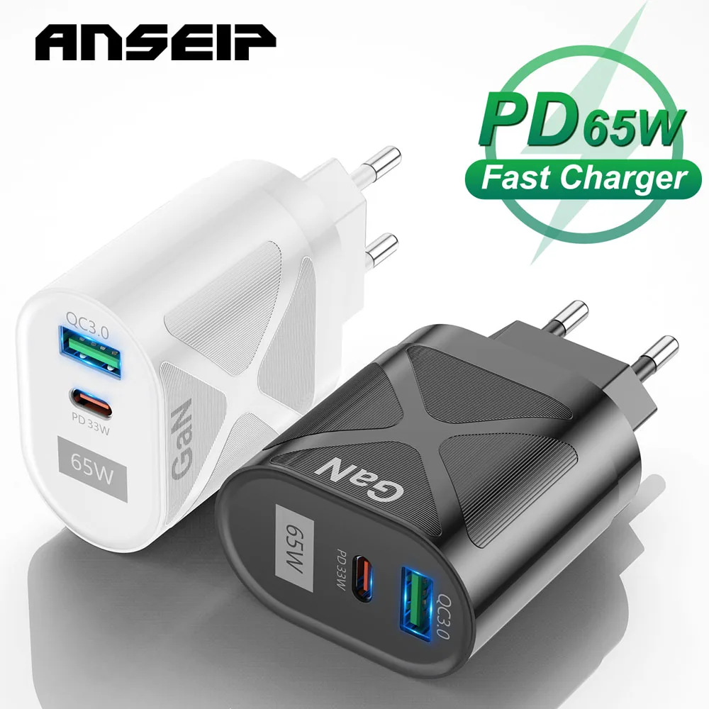 ANSEIP Usb c PD 65 Вт Зарядное устройство адаптер Быстрая зарядка 3 0 Тип C USB Разъем для