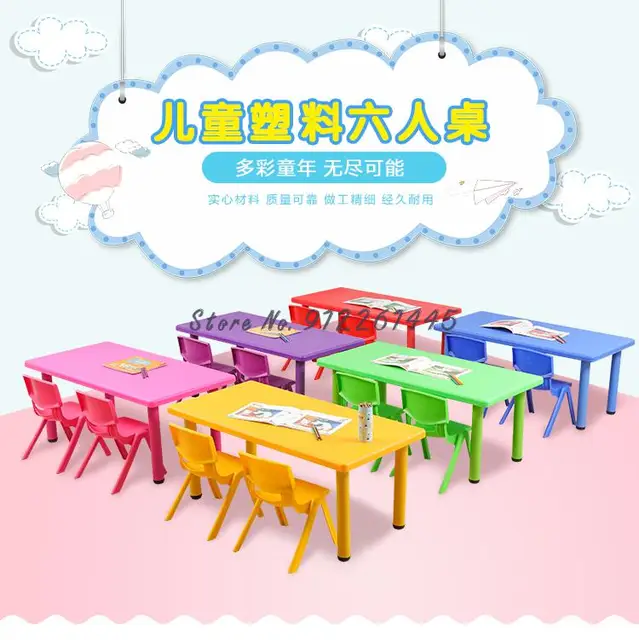 Mesa infantil para crianças, Mesa e cadeiras, Retangular, Plástico,  Brinquedos para bebês, 6 pessoas, Ensino precoce, Casa - AliExpress