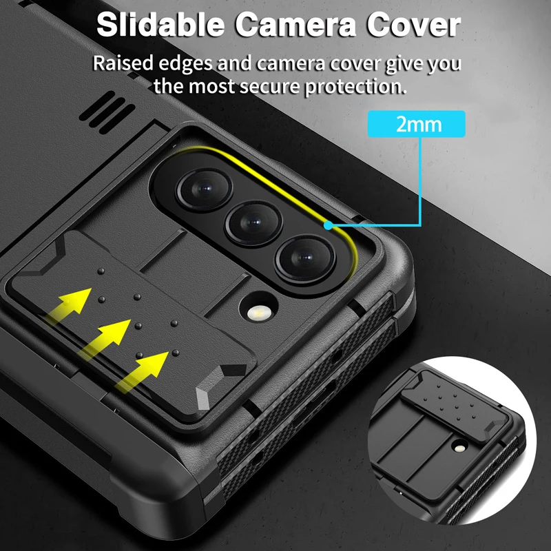 For Samsung Galaxy Z Fold 5 Case GKK Sliding Push Camera Protection Heavy Duty KickStand Cover For Galaxy Z Fold 5 With PET Film