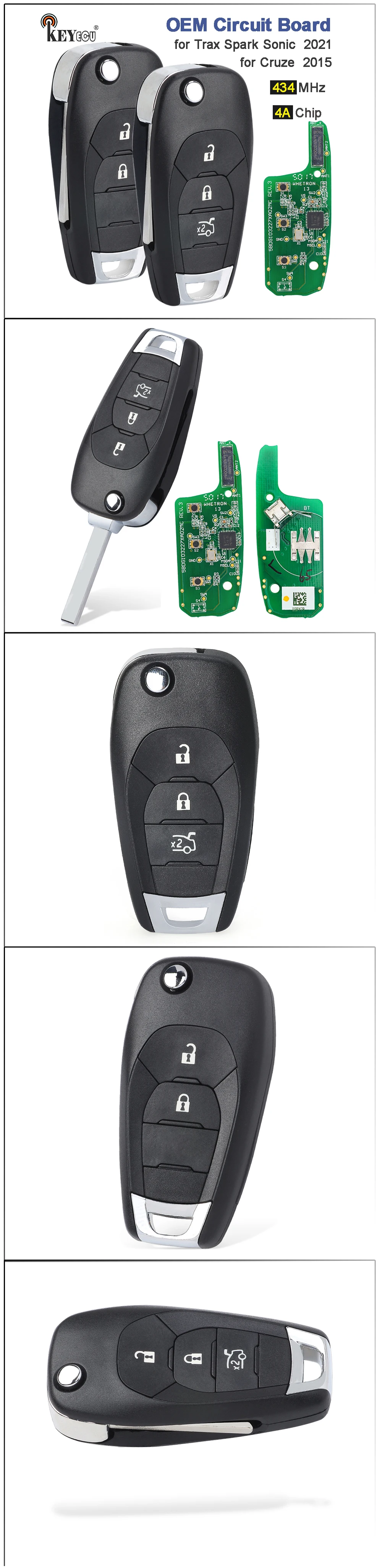 Keyforkess 434MHz 4A Chip 2 3 pulsanti circuito originale Smart Remote Car Key Fob per Chevrolet Spark Sonic 2021 Cruze 2015 - Sf32c9e6b834e48d08c8eb36010e81514Z