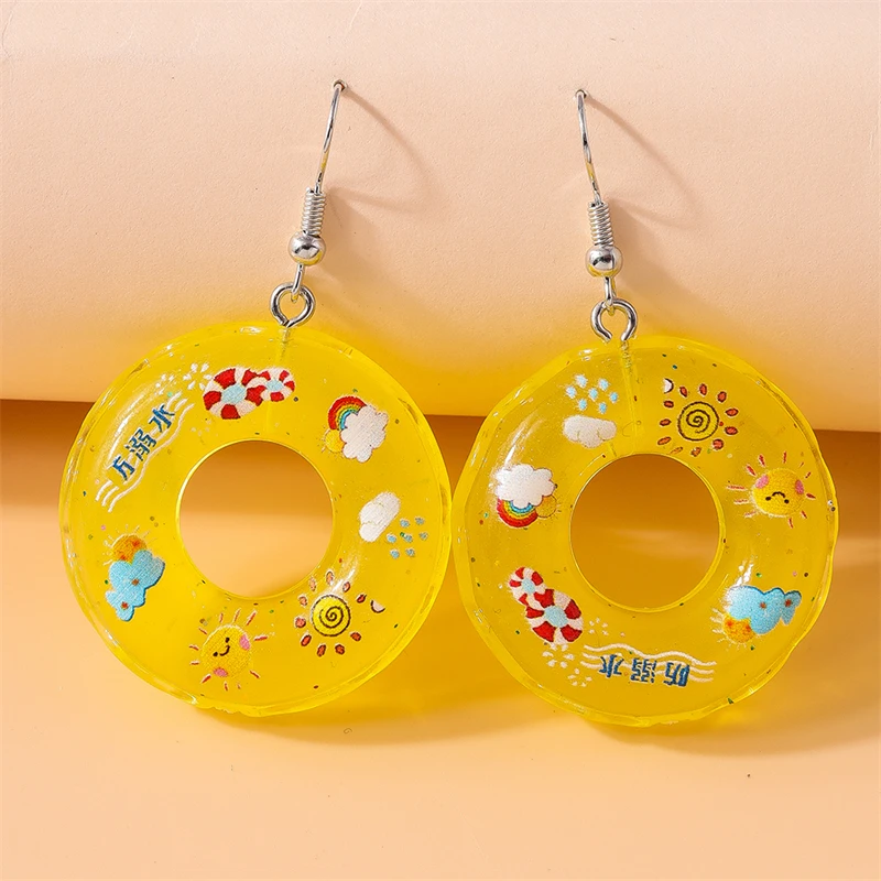 Women Girls Drop Earrings Fashion Candy Color Resin Swim Ring Party Festival Jewelry Gifts