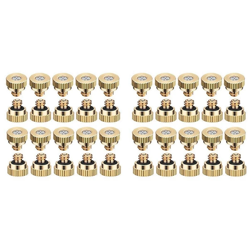 

LBER 40 Pack Brass Misting Nozzles Tees, Dust Control Mist Nozzle Sprinkler For Outdoor Cooling System 0.3 Mm