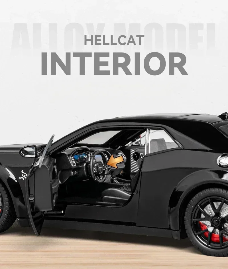 Simualtion 1:24 Dodge Challenger Hellcat Redeye Alloy Car Model Sound and Light Children Toy Birthday Gift Miniature Voiture 2