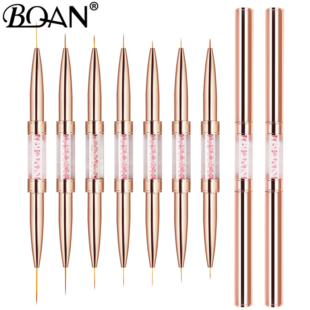 BQAN Rose Gold Double Head Pink Crystal Handle Nail Brush Liner Brush Painting Pen Gel Crystal Nail Art Manicure