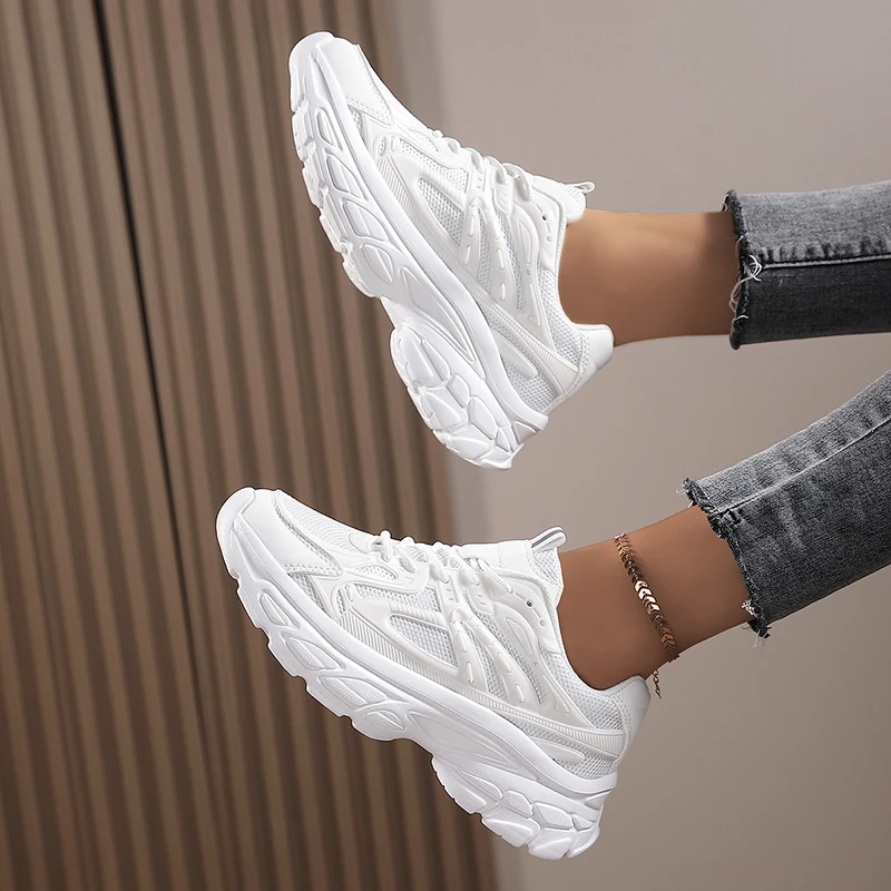 Description Picture 2 of itemWomen's low top sports shoes breathable white lace up walking sports shoes casual matching running thick sports shoes