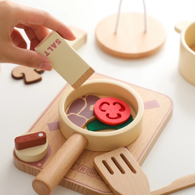 Montessori Children's Play House Kitchen Set Toys Children's Educational Simulation Wooden Toy Vegetable Pot Model Pretend Toys 6