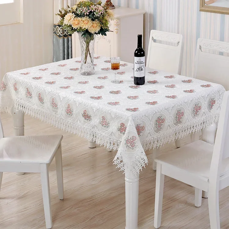 

Floral Embroidered Table Cloth with Lace Elegant Rectangular Organza Tablecloth cover for Dining Room Wedding Banquet Home Decor
