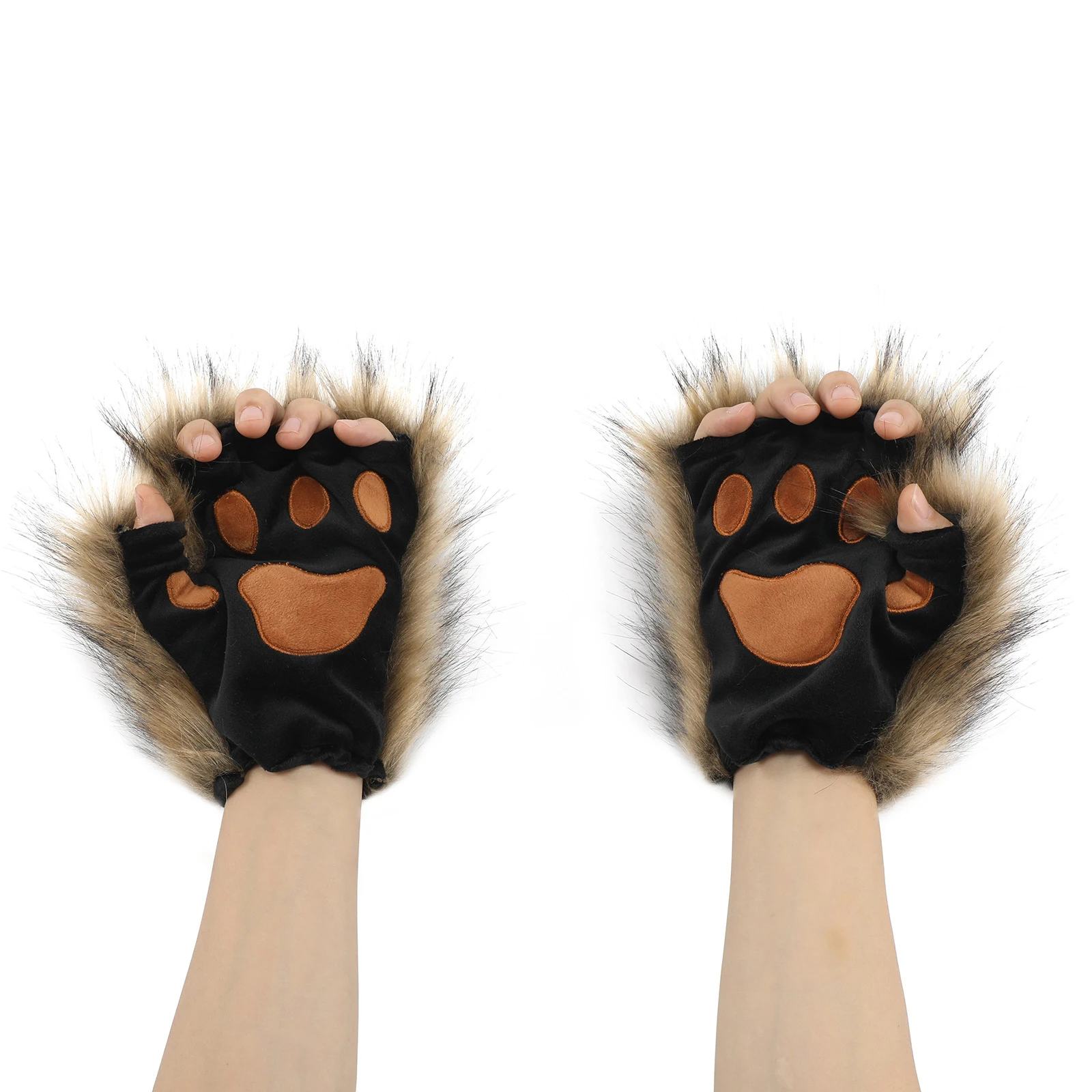 Wolf Paw Handschuhe Kunstpelz Katze Fingerlose Fäustlinge Winter Warm Cosplay Halloween Fancy Party Kostüm Zubehör – Detail 5
