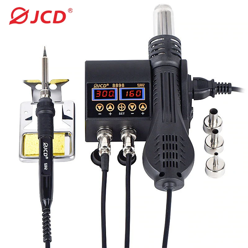 

JCD 8898 2 in 1 Soldering Station Digital LCD Display Rework Station SMD IC Soldering Iron Hot Air Gun Desoldering Iron Welding