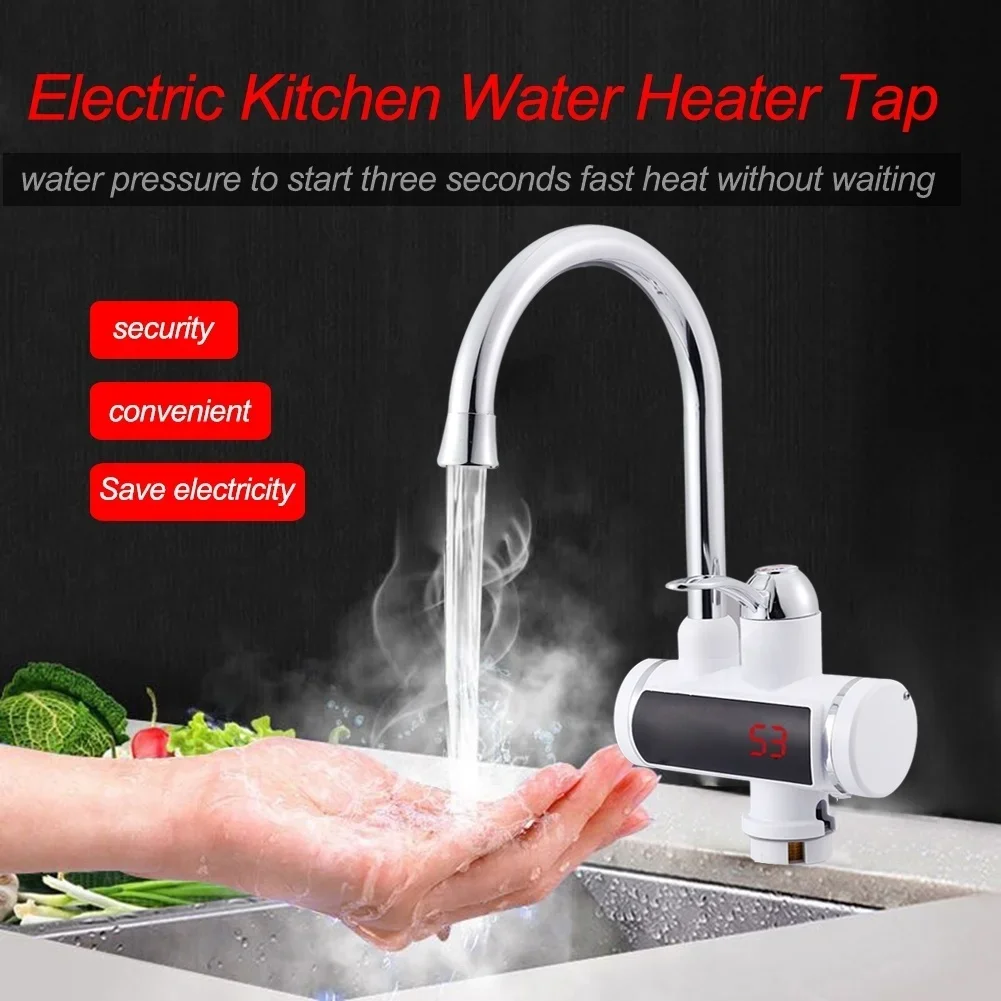 220V Digital Display Electric Water Heater Tap Kitchen Instant Hot Water Faucet Heater Cold Heating Faucet Watering Supplies