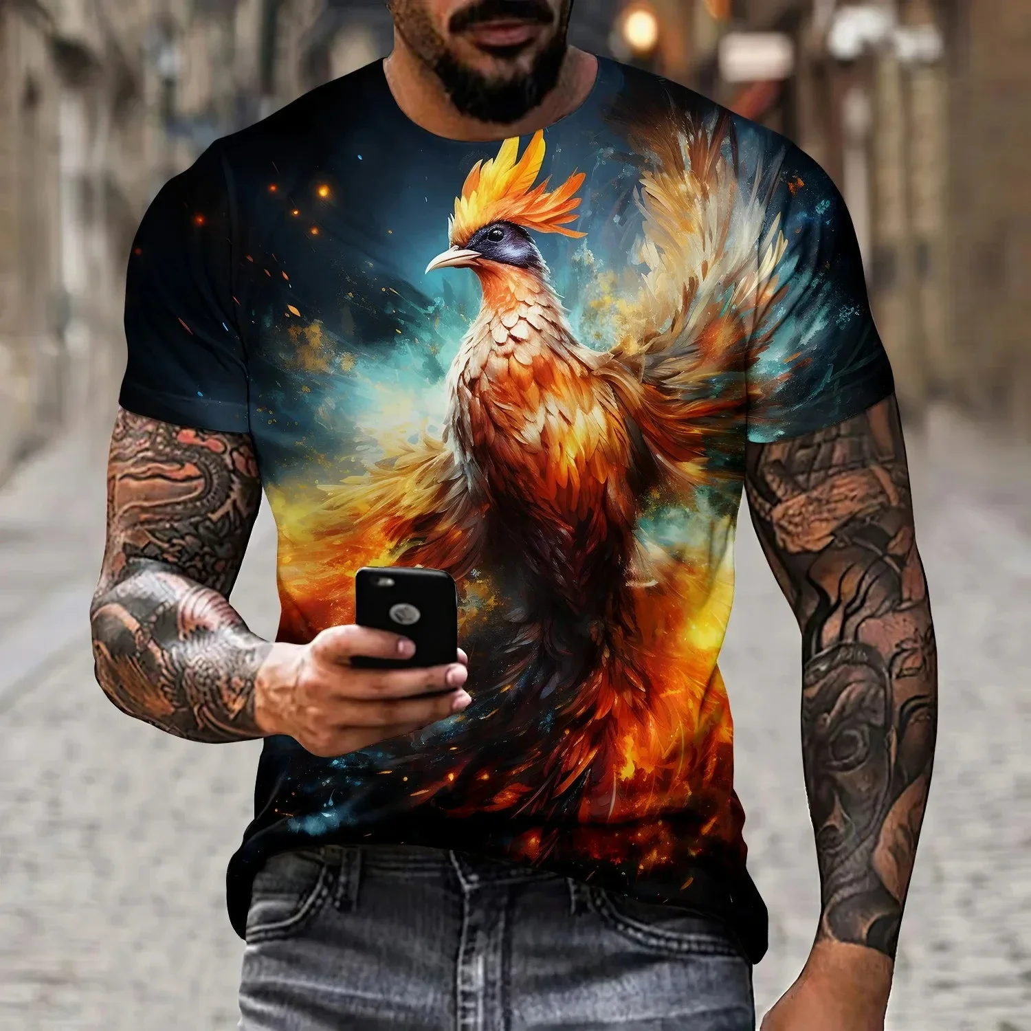 Men's Phoenix 3D printed T-shirt polyester short-sleeved shirt soft breathable comfortable and cool street travel summer novelty 4