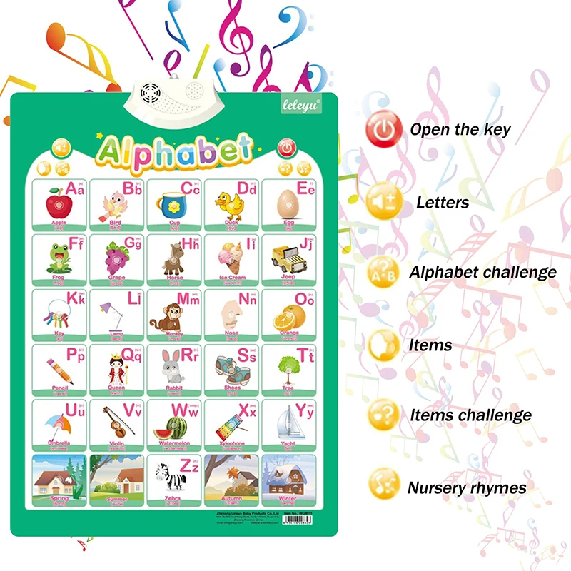 Educational Learning Toy Alphabet Educational Toys Alphabet Wall Chart 9PCS/Set English Talking Poster Alphabet Numbers Fruits Animals Electronic Interactive Wall Chart For Kids Early Educational Toy