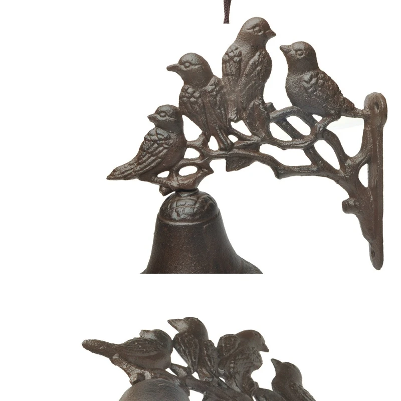 Cast Iron Bird Branch Bell for Garden Wall Doorbell Decoration
