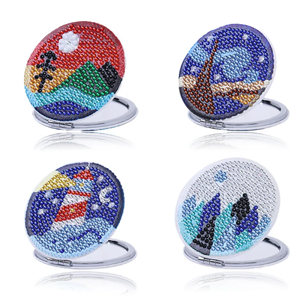 

DIY Diamond Painting Mirror Cartoon Landscape Pattern Special Shaped Rhinestone Mosaic Mini Makeup Mirror HandmadeGift