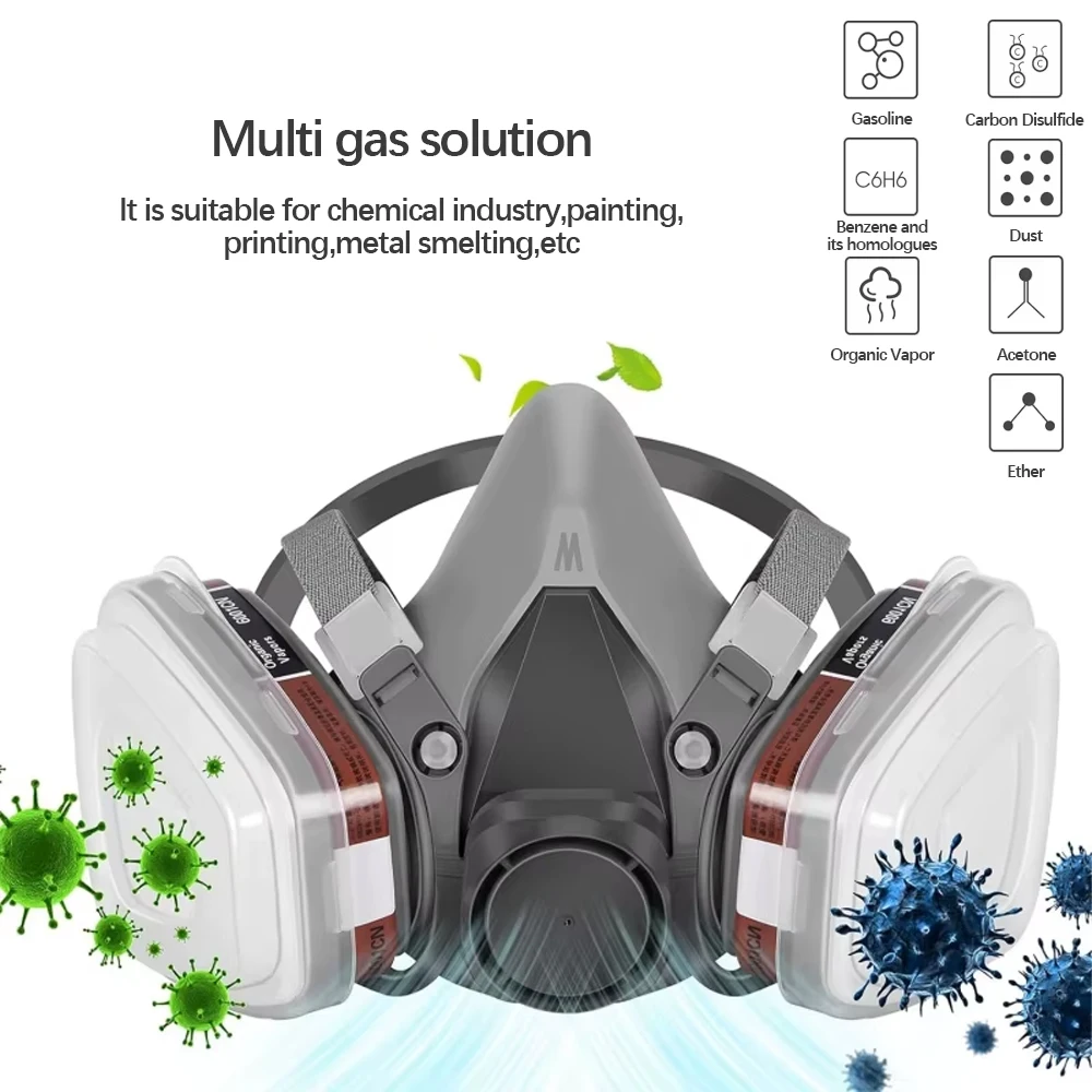 Gas Respirator 6200 Dust Gas Mask Filters with Protective Fog-proof Glasses Safety Work Suit Industrial Half Face Painting Spraying Respirator