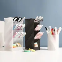 Transparent Frosted Oblique Insertion Pen Holder Simpl Desktop Organizer Multifunctional Stationery Makeup Brush Storage Bucket 2