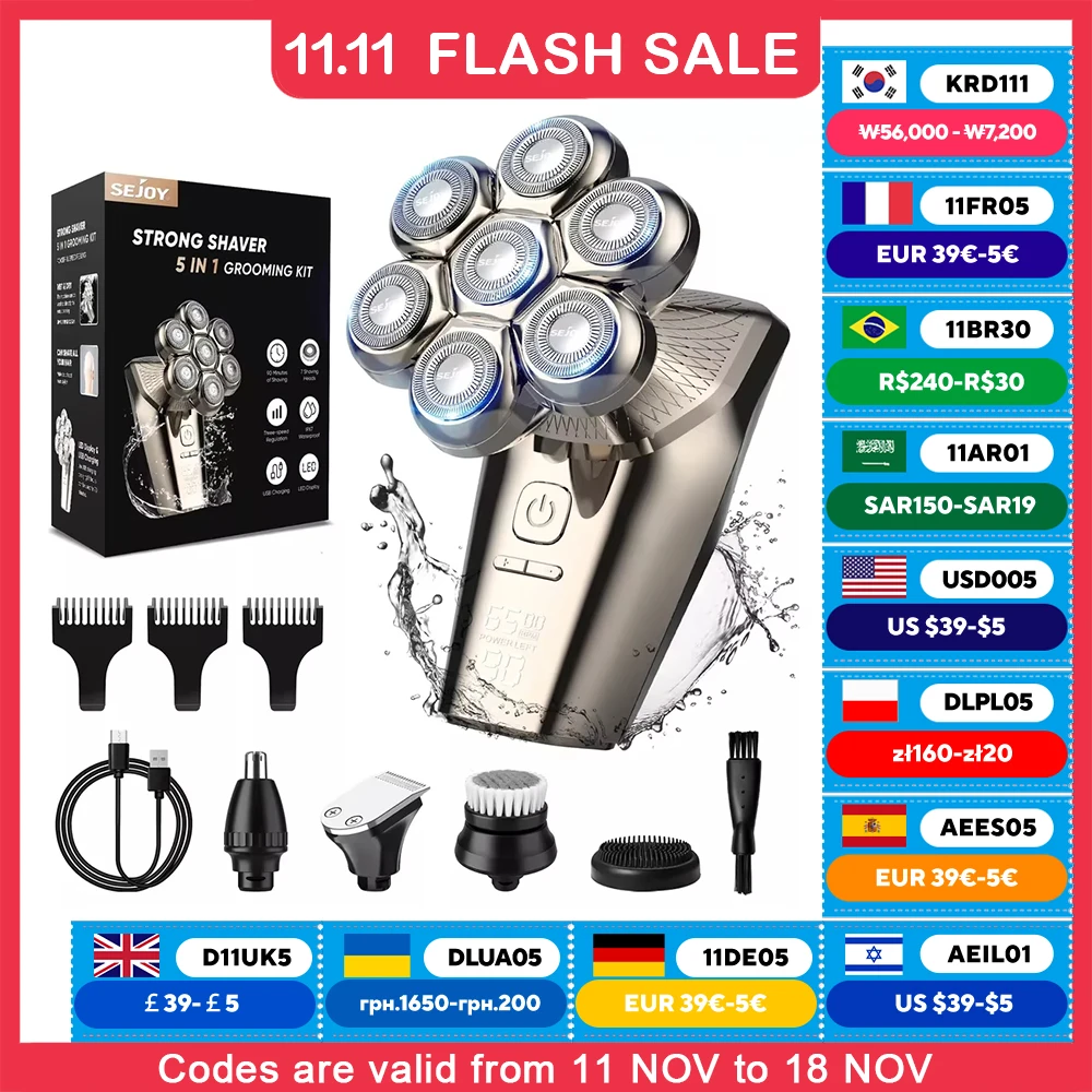 5IN1 Rotary Electric Shaver 7D Rechargeable Bald Head Beard Trimmer Razor electric shaver electric razor rotary shaver electrical rotary shaver cordless shaver