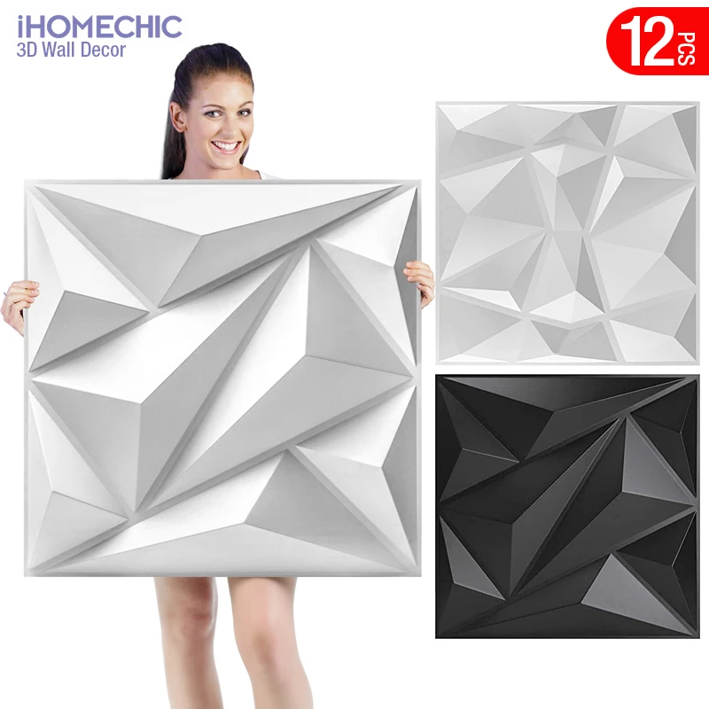 

12pcs 50cm wall renovation 3D Stereo Wall Panel Diamond Not self-adhesive tile 3D wall sticker living room Toilet 3d wall paper