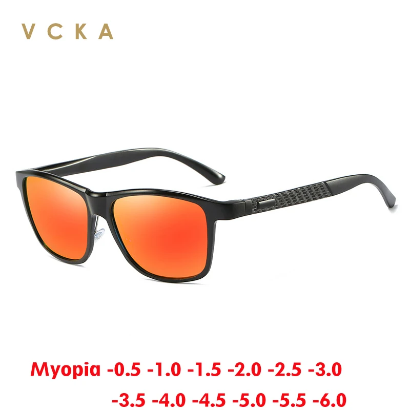 

VCKA Square Myopia Polarized Sunglasses Aluminum Magnesium Frame Men Drive Custom Prescription Fashion Goggles -0.5 to -6.0