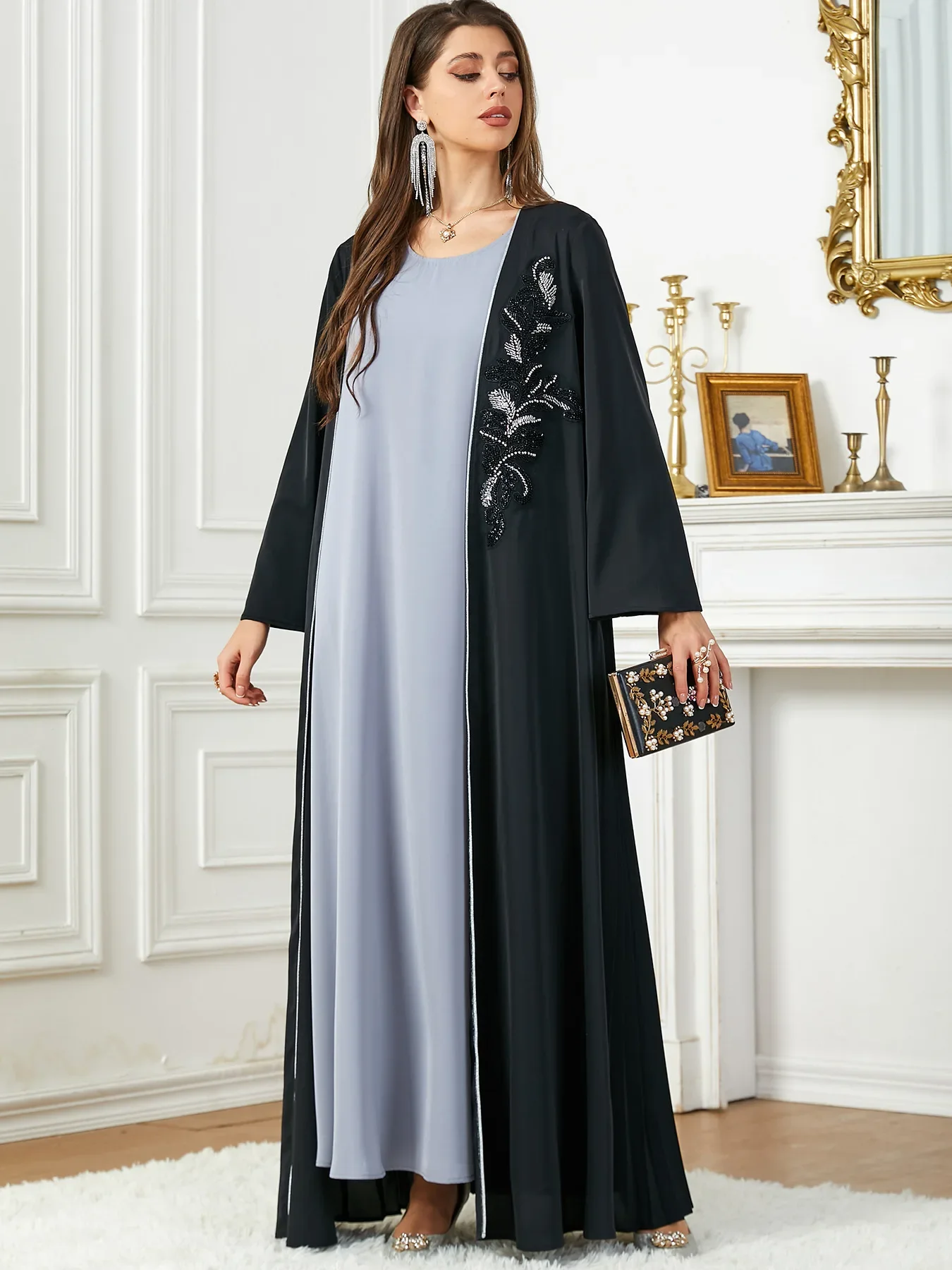 Abaya Femme Brodée Style Dubaï - Robe Longue Caftan Marocain Pour Ramadan, Eid Et Mariage