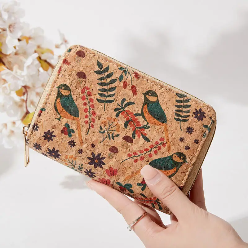 Card Wallet Retro Cork Zero Wallet Printed High-capacity Card Bag Wood Grain Short Style Zero Wallet Portable Storage Bag