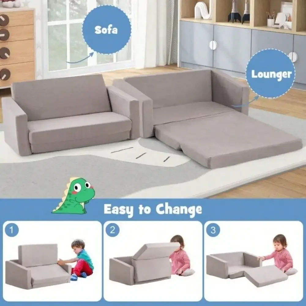 Kids Sofa Couch Toddler Boys Girls 2-in-1 Convertible Sofa Lounger Children Sofa 6