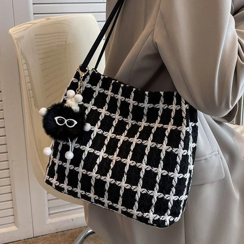 TWENTY FOUR Checkered Tote Shoulder Bag Women Crossbody Travel