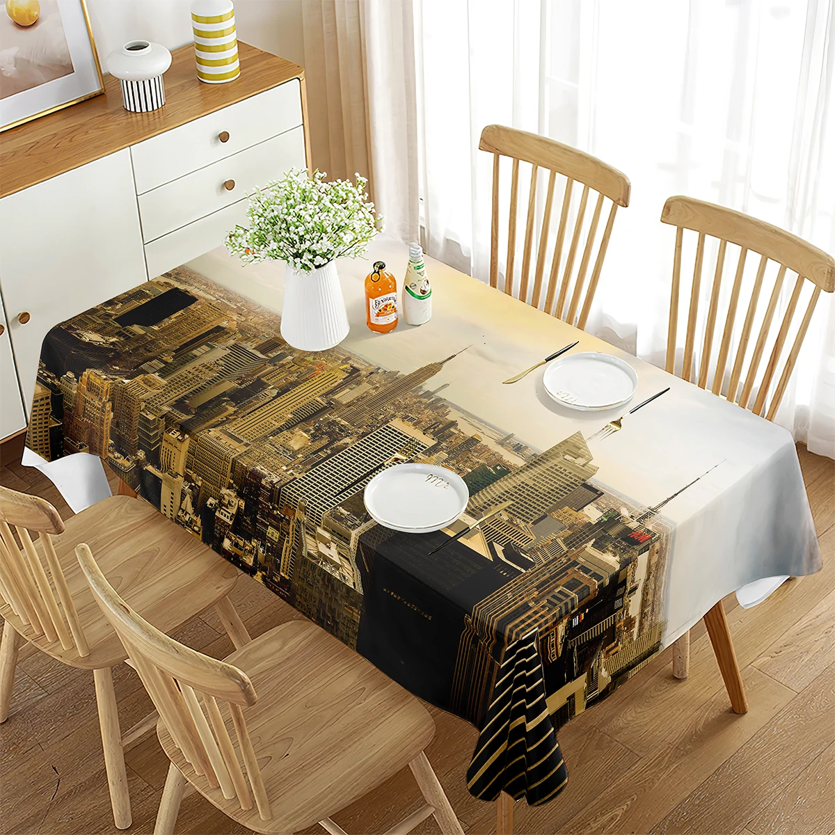 New York City Tablecloth Modern Cityscape Night Scene Rectangular  Living Room Dining  Kitchen Banquet Decorations 6