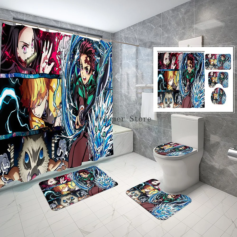 Japanse Anime Douchegordijn Demon Slayer 3D Print Bad Set Cartoon