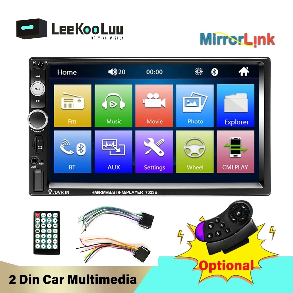 Leekooluu 2 Din Autoradio 2Din Autoradio Autoradio Bluetooth Fm Radio Audio Aux Usb Sd Android Mirrorlink Lettore Multimediale