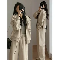 Automne décontracté sweats femmes ample à manches longues fermeture éclair sweats à capuche veste taille pantalon de sport 2 pièces ensemble survêtements 2