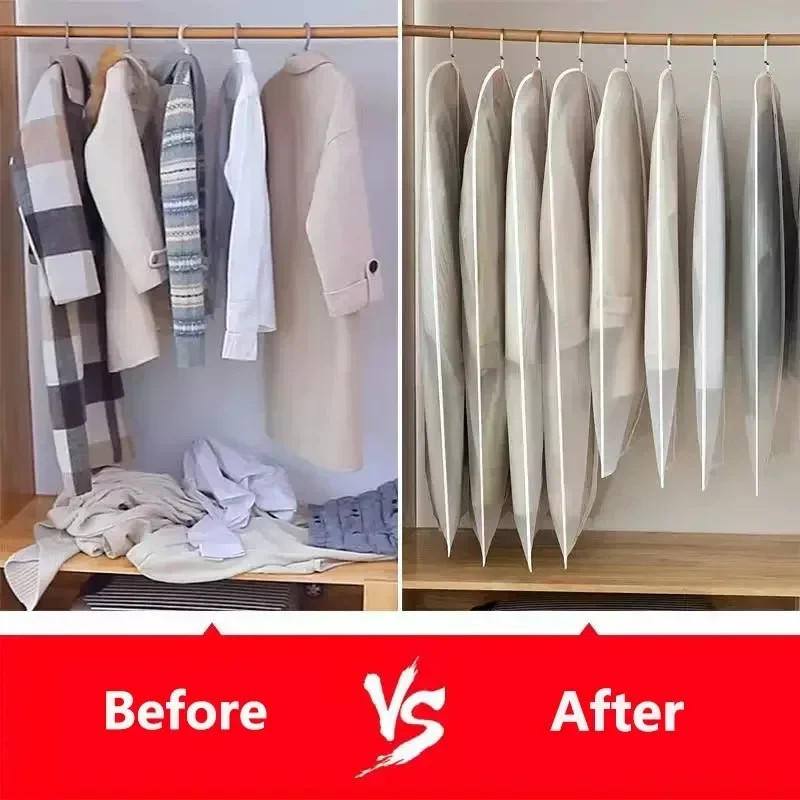 Clothing Dust Cover 1/3/5/10PCS Washable Clothes Hanging Dust Cover Wedding Dress Cover Suit Coat Storage Bag Wardrobe Hanging Clothing Organizers
