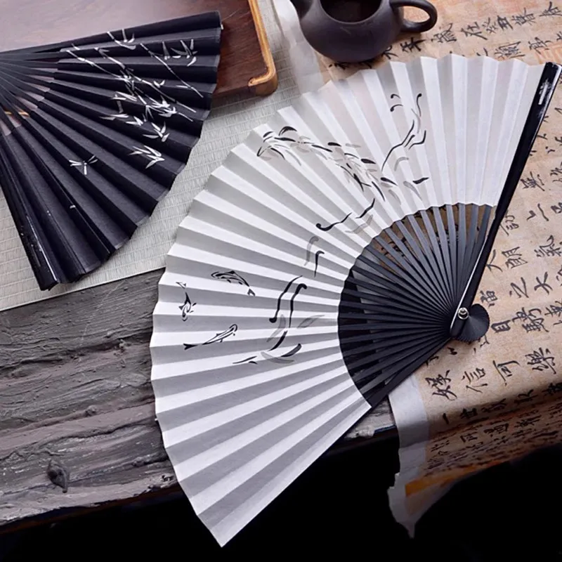 Chinese Silk Folding Fan - 7 Inch Handmade Embroidered Vintage Fan for Women/Men, Hanfu & Qipao Accessory, Traditional Bamboo