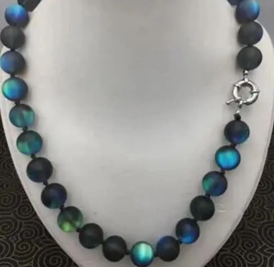 

JEWELRY NECKLACE Beautiful 10mm Natural Gray Gleamy Rainbow Moonstone Round Gems Necklace 18inch