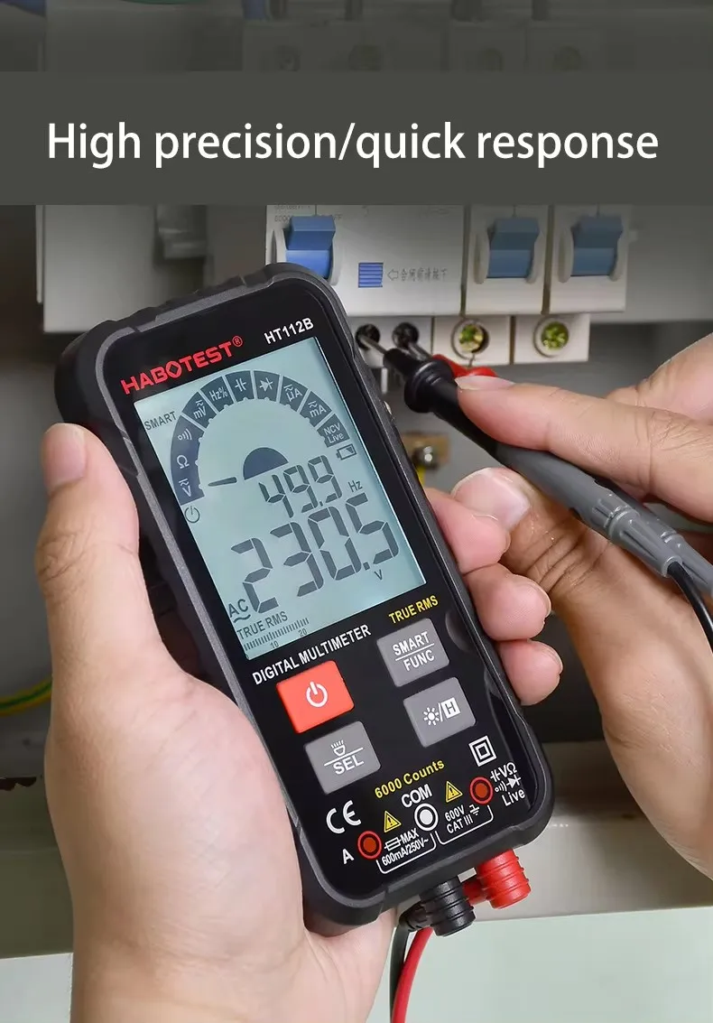 HT112B Digital Multimeter Auto Range DMM Voltmeter True RMS NCV Voltage Meter 4000 Counts Smart Multitester Electrical Tester