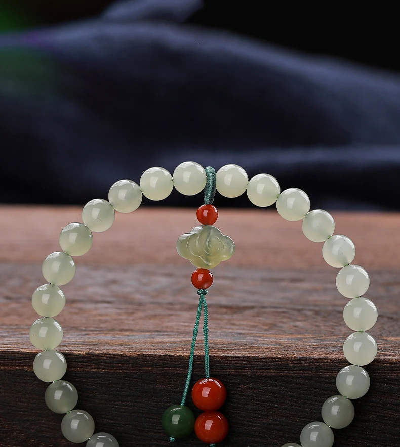 Mehrschichtiges Jade-Achat-Handseil mit gestapelten Perlen für Damen, neuer leichter Luxus, exquisite neue Handschnur im chinesischen Stil – Detail 6