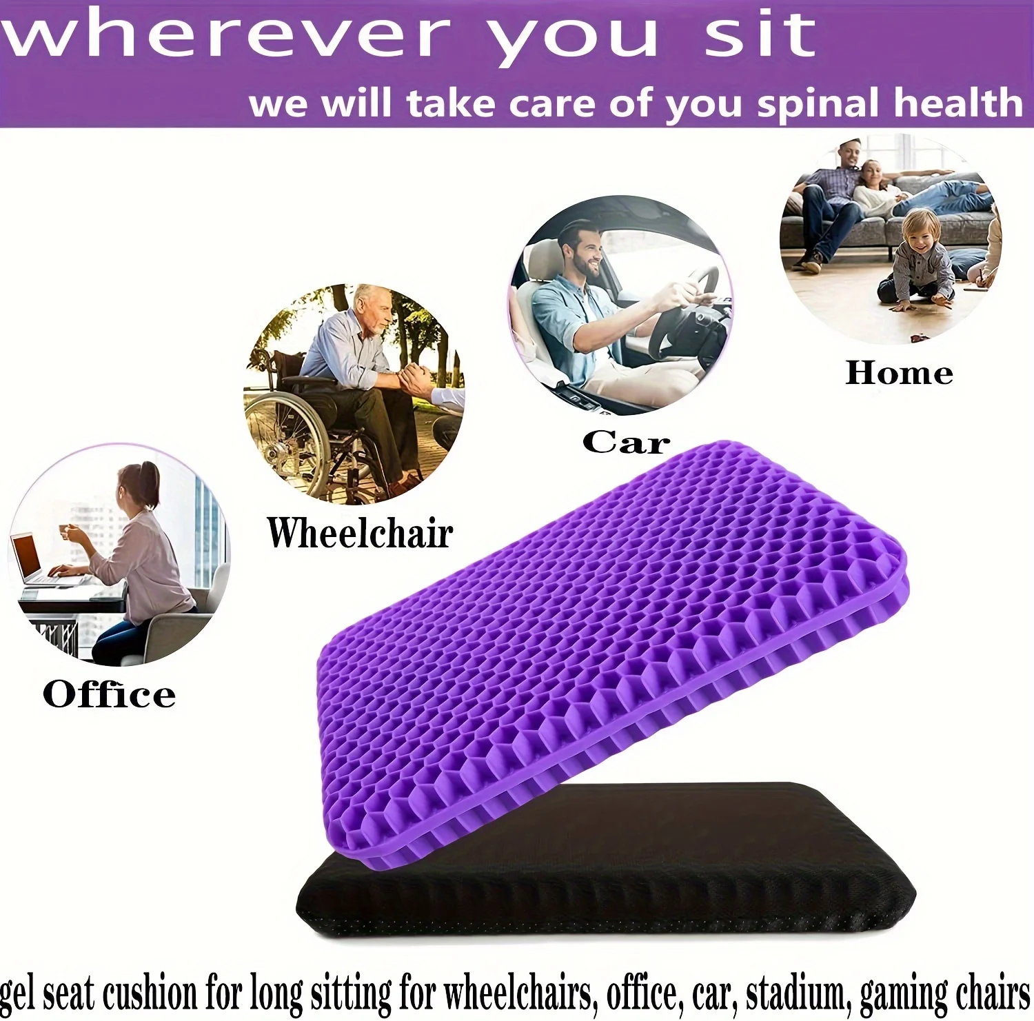 1pc Thickened Honeycomb Design Gel Seat Cushion,Breathable, Non-slip, Plush Cover, Suitable for Office Chairs, Cars, Wheelchairs