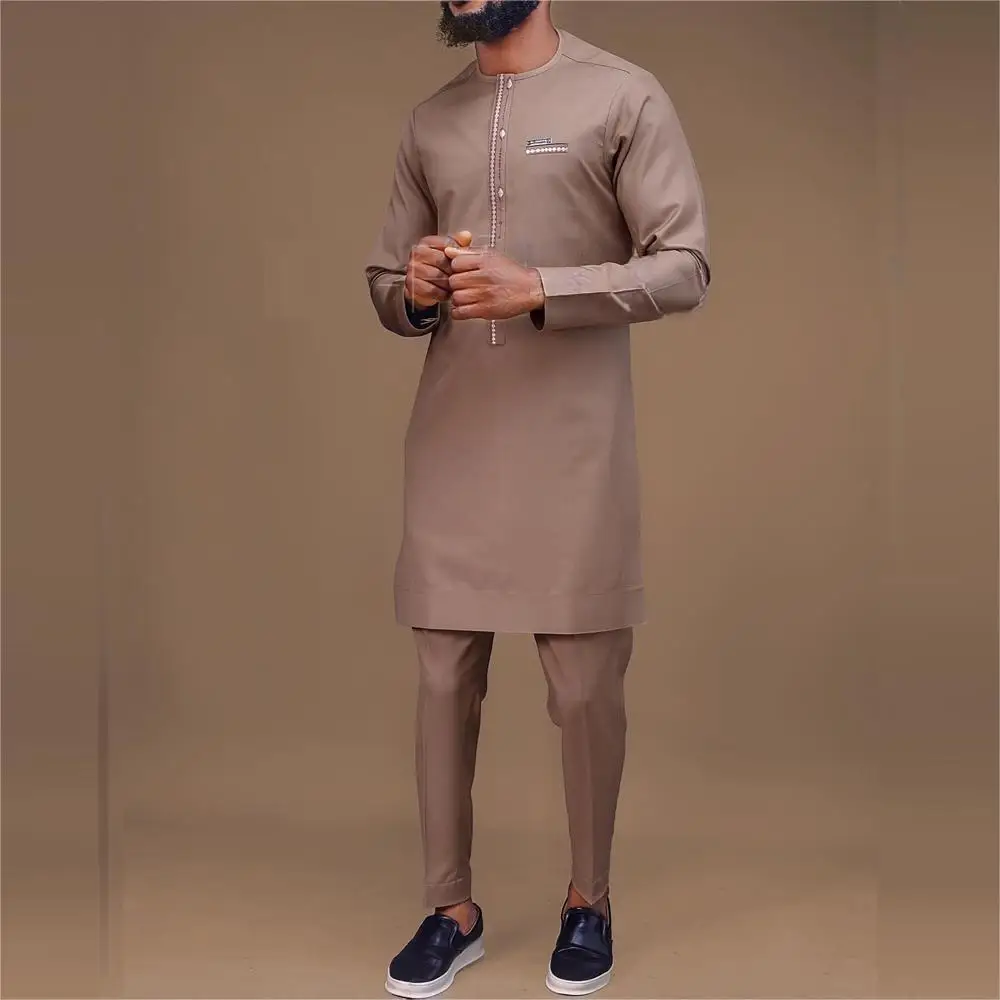 Clothes For Men Sets African Ethnic Casual Style Tracksuit Men Gentleman Outfits Wear Long-sleeved Tops And Pants 2-piece Suit summer men two piece outfits set long sleeved shirt top full pants casual african ethnic gentleman traditional clothing outfits