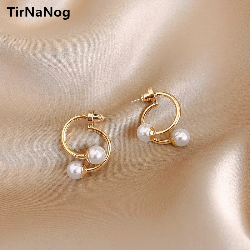 

TirNaNog Unique Design Baroque Imitation Pearl Earrings Fashion Geometry Curve Retro Earring Women Jewelry Gifts