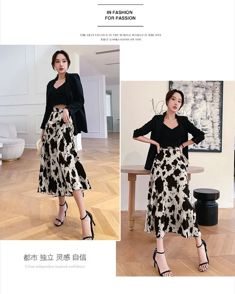 Summer Korean Satin Woman Skirts Leopard Silk Office Lady Pencil Skirt Black Midi Skirts for Women Vintage Mujer Faldas mini skirt