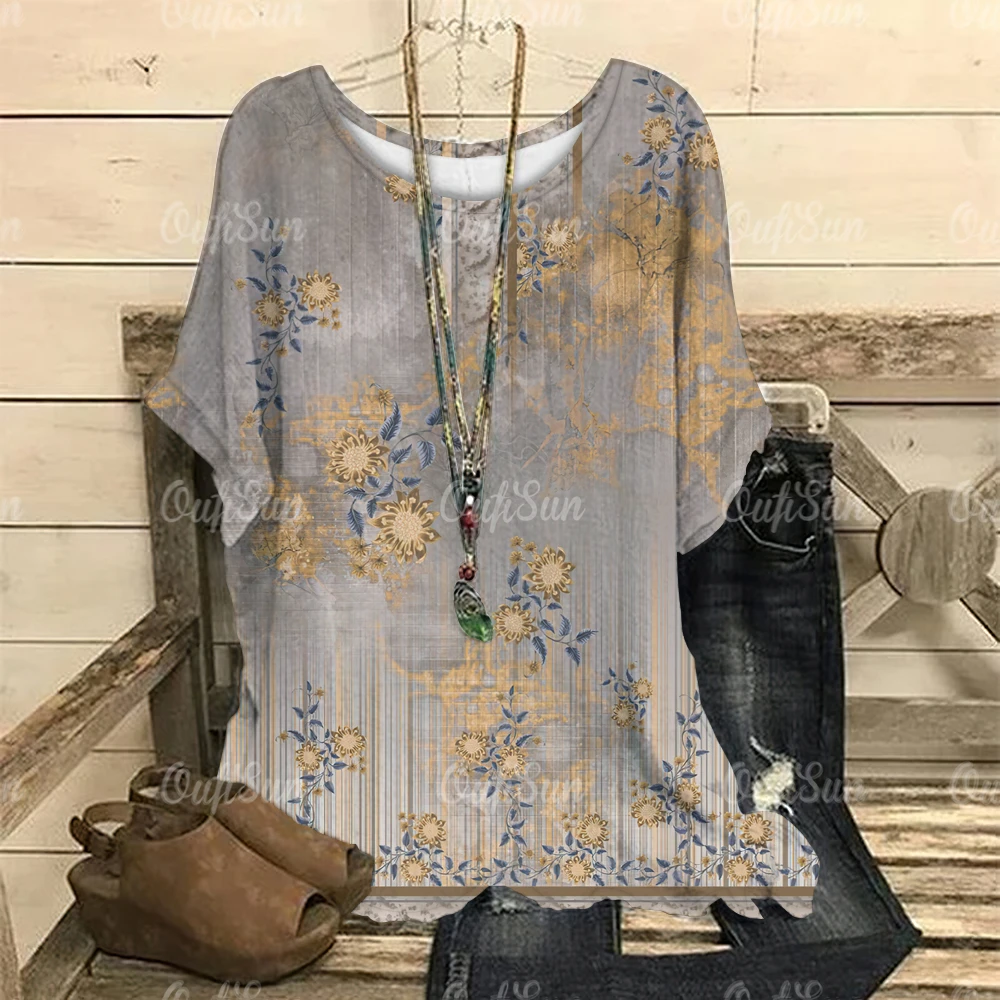 

Women O-Neck T-Shirt Casual Pullover 2024 Summer New Loose Short Sleeves Oversized Leisure Retro Tee Shirt Female Clothing S-4xl