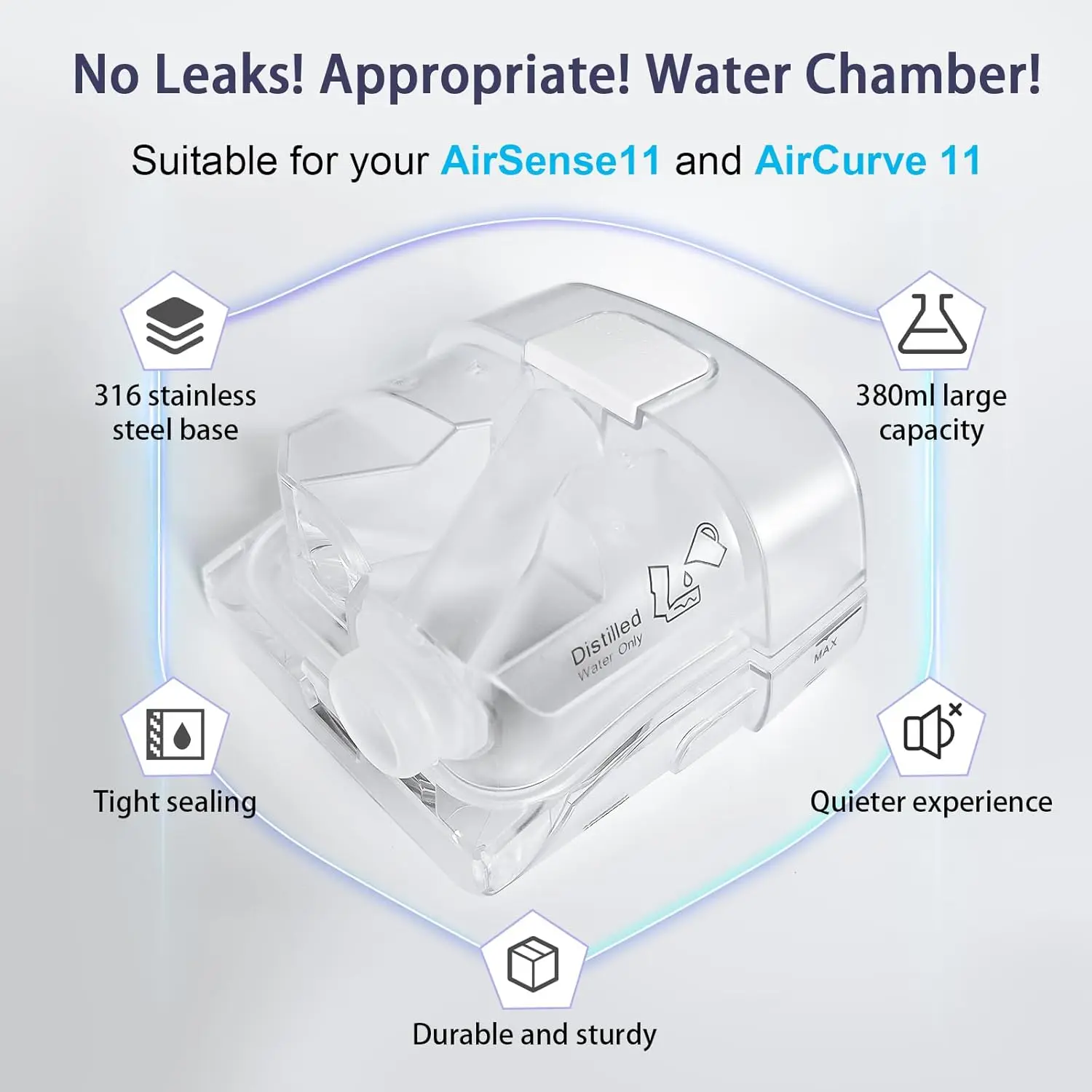 ResMed AirSense 11 チューブホースマシン用の水室と Pap HumidAir 水