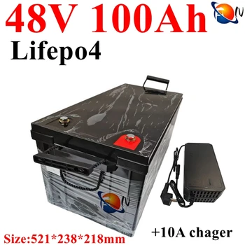 Lifepo4 แบตเตอรี่ 48v 100AH พร้อม BMS สําหรับรถสามล้อรถกอล์ฟอินเวอร์เตอร์เก็บพลังงานแสงอาทิตย์สกู๊ตเตอร์ + 10A charger 1