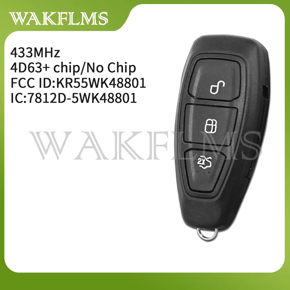 3btn smart full Remote car Key 433MHz fob for Ford Kuga Focus C-Max Mondeo Kuga Fiesta B-max S-max Galaxy 2007-2015 KR55WK48801 car remote key,car key