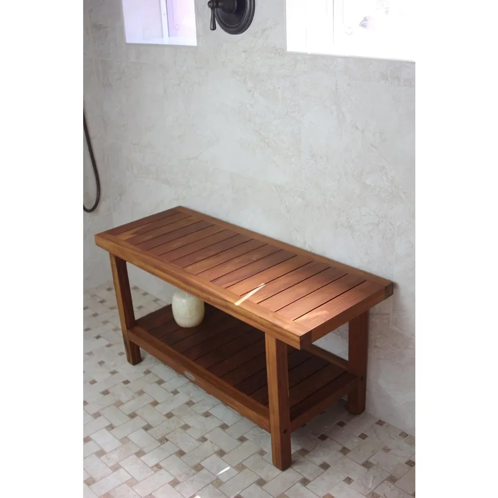 The Original 36" Spa Teak Shower Bench with Shelf  Premium Teak Oil 4