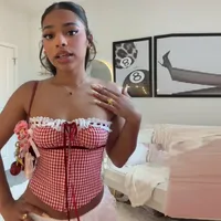 Nouveau Corset Rétro en Gingham avec Dentelle pour Femme, Top Court Bustier à Bretelles Fines et Cordon de Serrage, Vêtement Décontracté pour Fête 2026 3