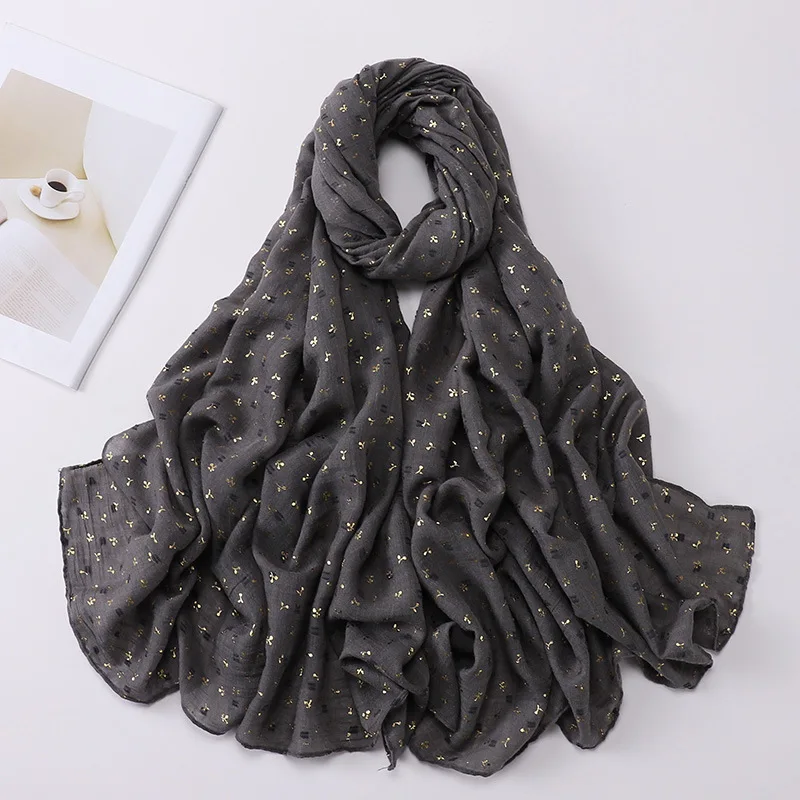 Baumwolle Hijabs Für Frau Lange Bronzing Muslimische Frauen Floral Lange Hijabs Islam Kopf Schals Stirnband Turban Headwrap – Detail 21