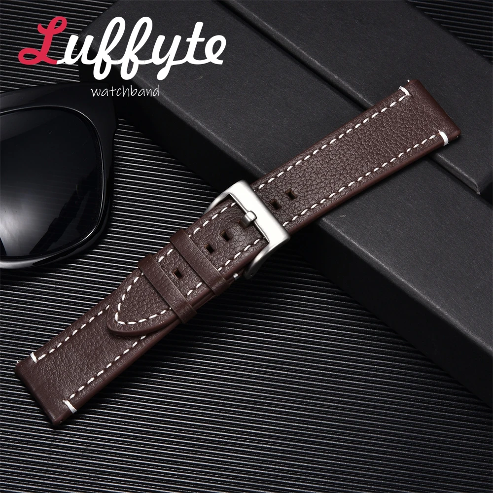 Lichee Pattern Genuine Leather Watch Strap with Pin Buckle - Elegant Casual Wristband Replacement