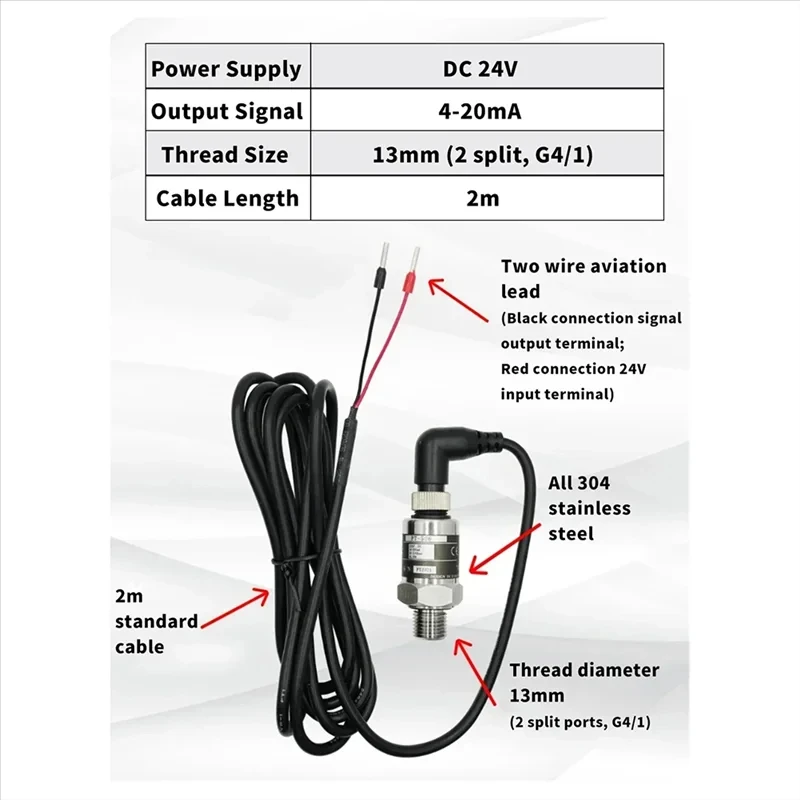 PT-506 Water Pump Pressure Sensor Transmitter 0-2.5MPa 4-20mA 24VDC G1/4 Elbow H