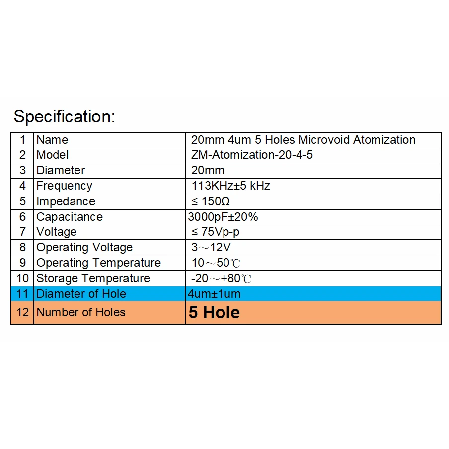 20mm 113KHz 4um Ultrasonic Atomization Piece